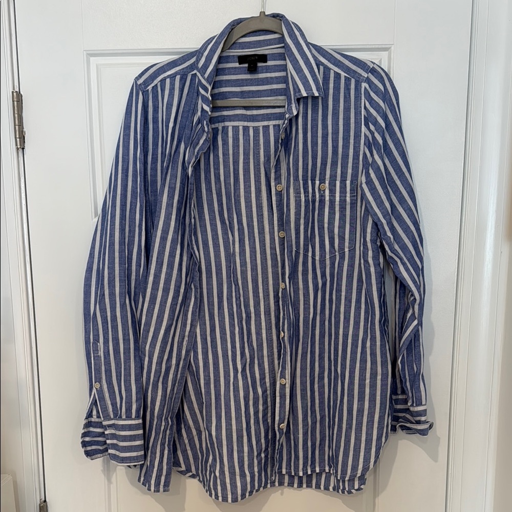 J Crew Linen blend striped shirt size 12